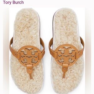 Tory Burch Tan Shearling Slides